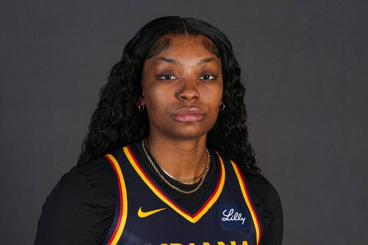 Indiana Fever forward NaLyssa Smith (1) poses during WNBA basketball team's media day in Indianapolis, Wednesday, May 1, 2024. (AP Photo/Michael Conroy). Photo used originally for 'Atlanta Dream vs Indiana Fever preseason game on May 9, 2024 at Gainbridge Fieldhouse in downtown Indianapolis, IN. 