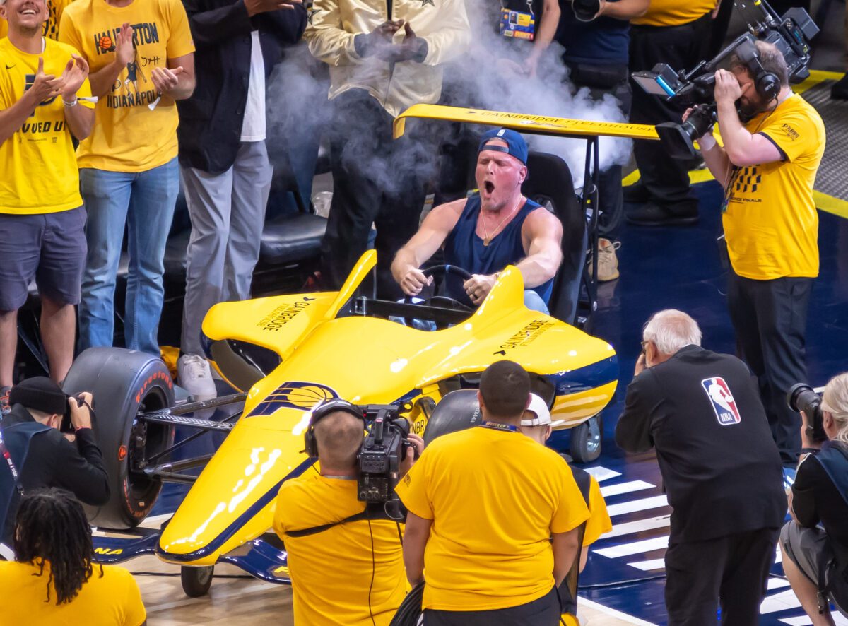 Pat McAfee during a NBA playoffs game between the Pacers and Celtics