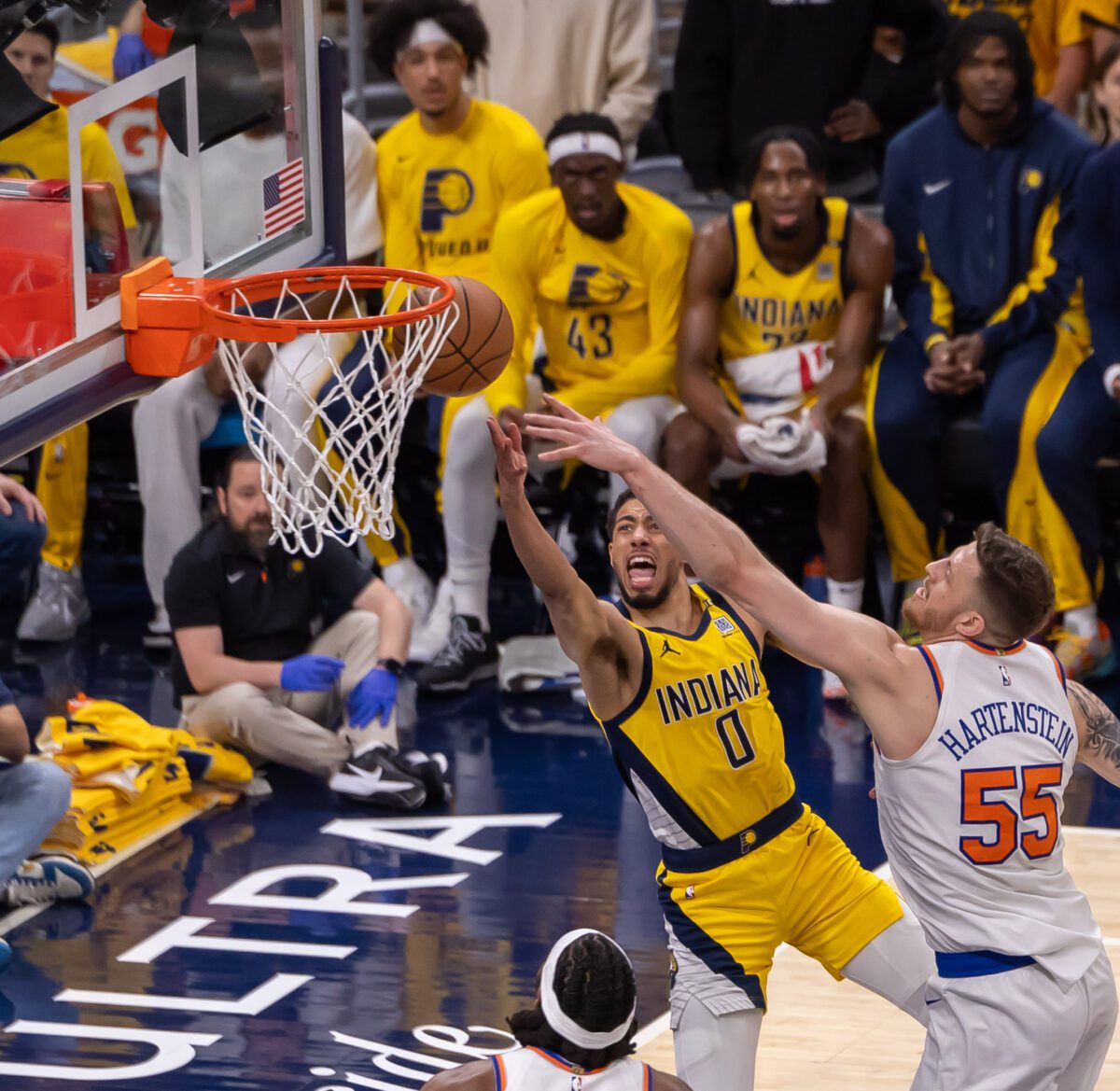 Game 3 of the Eastern Conference Semifinals between the New York Knicks and Indiana Pacers at Gainbridge Fieldhouse on May 10, 2024 in downtown Indianapolis, Indiana. Photo taken by Walt Thomas