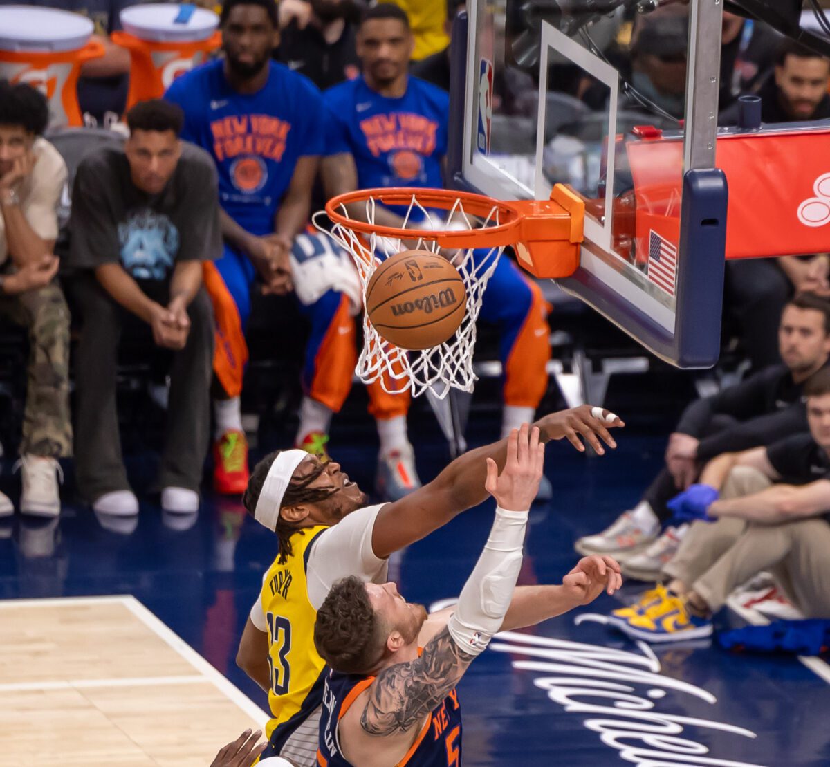 New York Knicks at Indiana Pacers, Game 4 of the Eastern Conference Semifinals, on May 12, 2024 at Gainbridge Fieldhouse in downtown Indianapolis, Indiana. Photo taken by Walt Thomas.