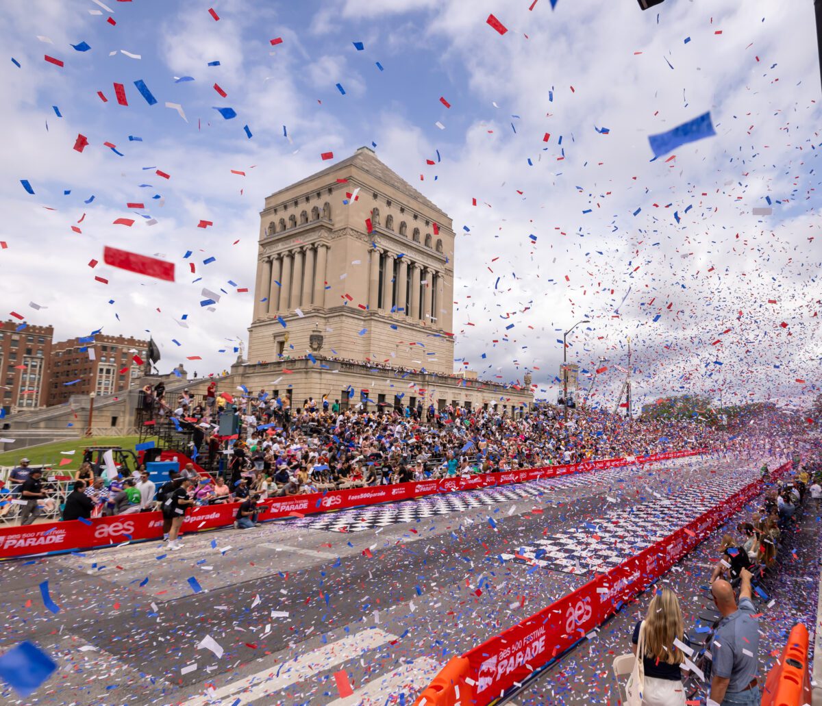 Confetti falling on to the ground during the 2024 Indianapolis 500 Festival Parade