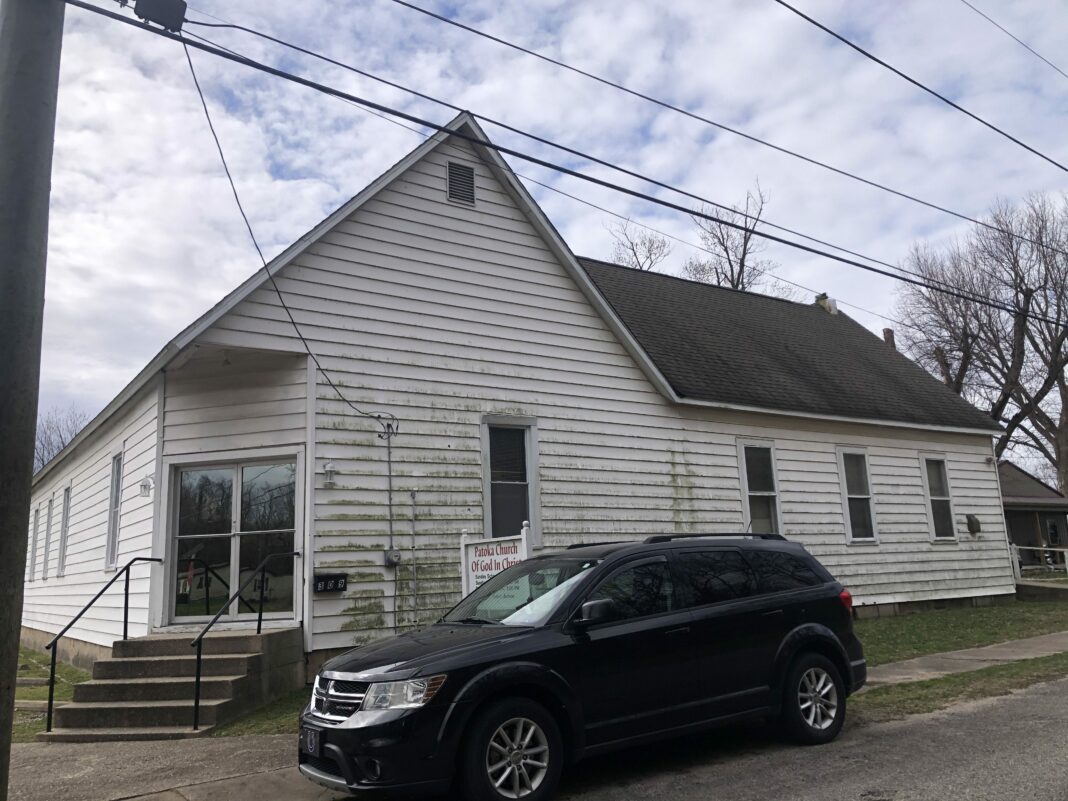 An older white church