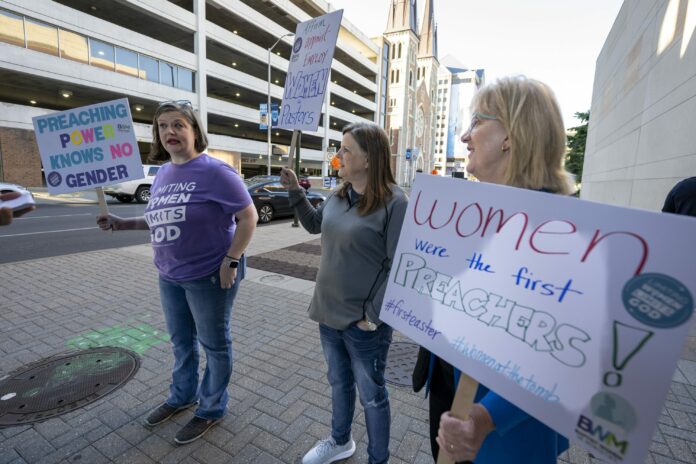 Women protest at Southern Baptists convention 2024