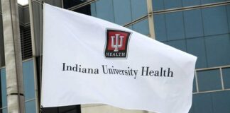 IU Health flag waves in the wind