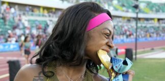 Sha'Carri Richardson before 2024 Olympics in Paris France.