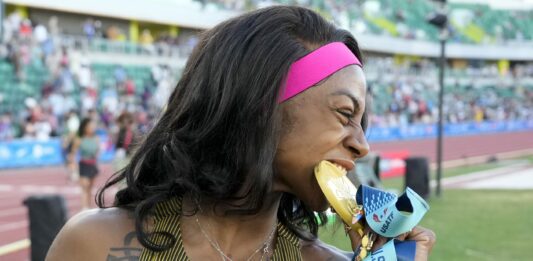 Sha'Carri Richardson before 2024 Olympics in Paris France.