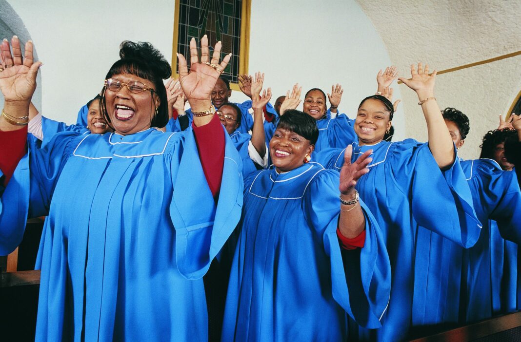 Black people at church praising.