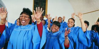 Black people at church praising.