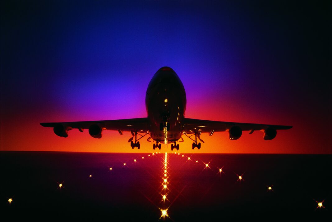 a plane during sunset