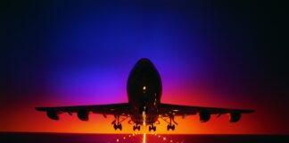 a plane during sunset