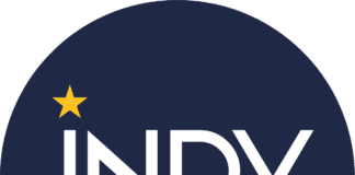 white and blue logo
