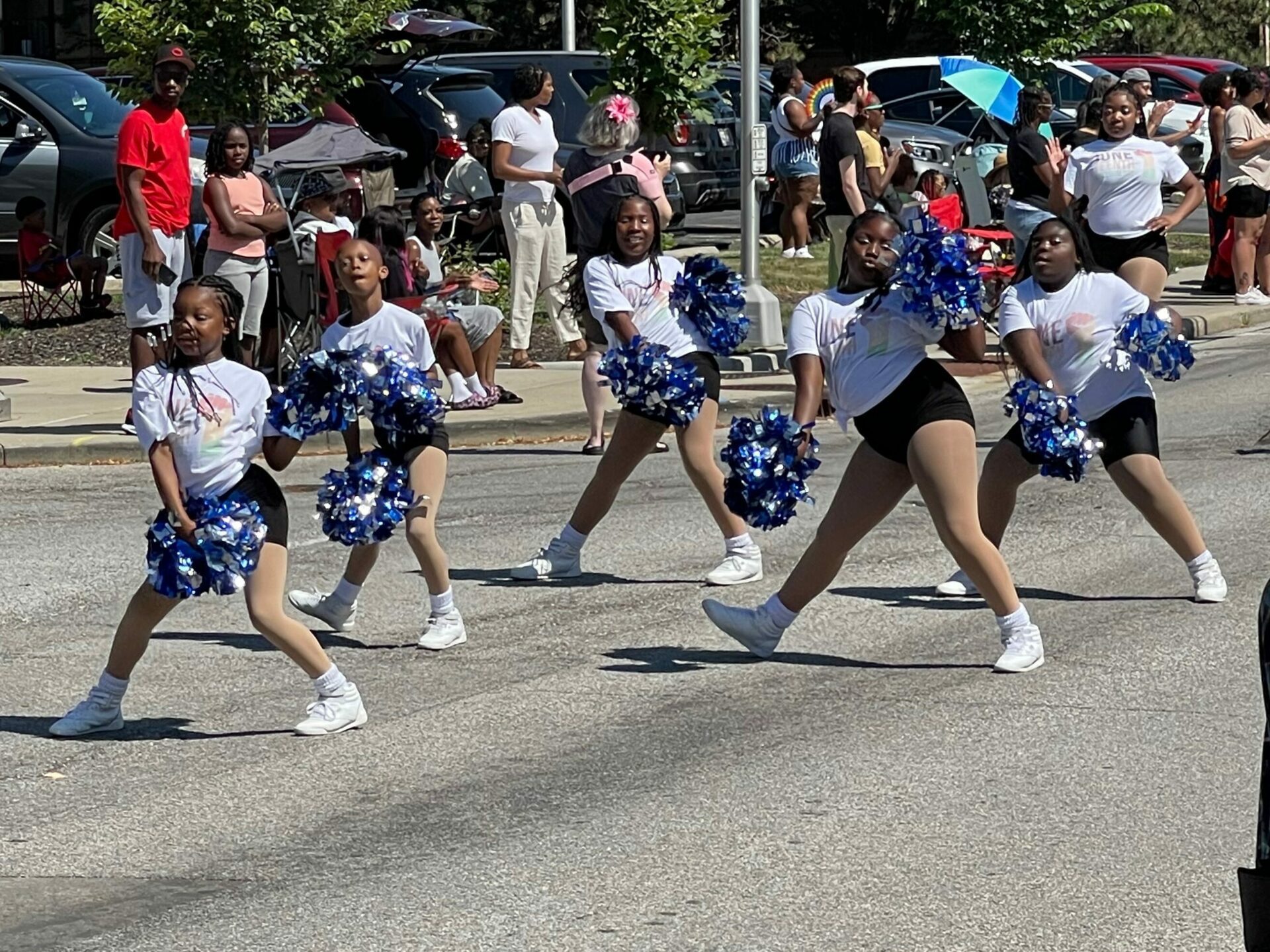 Youth cheerleaders at Indy Juneteenth parade 2024
