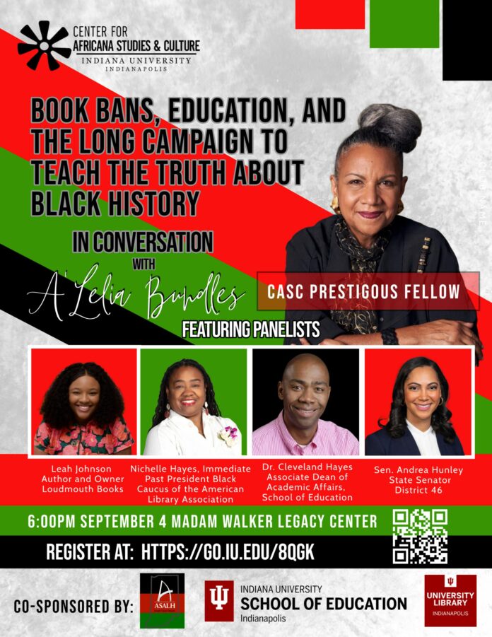 “Book Bans, Education, and the Long Campaign to Teach the Truth about Black History” takes place at 6 p.m. Sept. 4 at the Madam Walker Legacy Center.