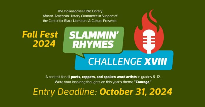 Submissions are now open for the 2024 Slammin' Rhymes Challenge. (Flyer provided/IndyPL)