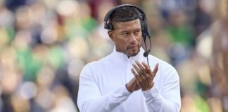 Norte Dame Coach Marcus Freeman during the game against Northern Illinois University.