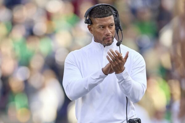 Norte Dame Coach Marcus Freeman during the game against Northern Illinois University.