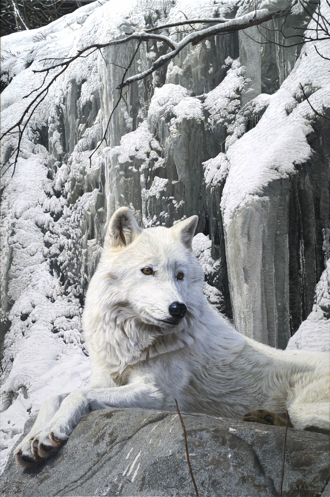 portrait of a wolf in snow