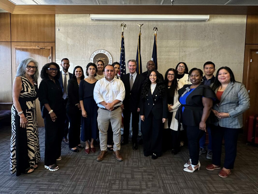 group of students pose with Hogsett