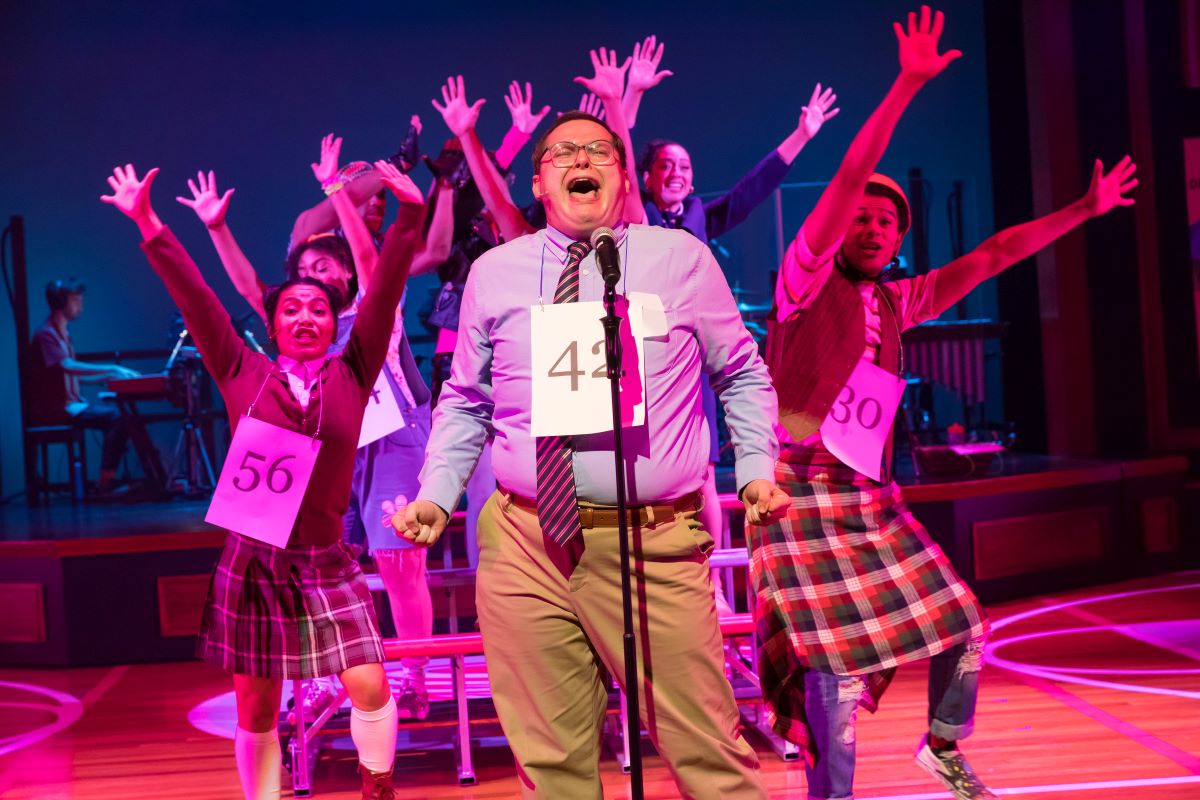 Devan Mathias, Dominique Lawson, RJ Griffith, and Ayana Strutz in the IRT's 2024 production of The 25th Annual Putnam County Spelling Bee. (Photo/Zach Rosing)