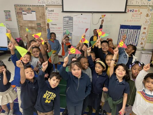 children from global prep academy gather