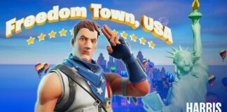 Promotional material for the Kamala Harris Fortnite map.