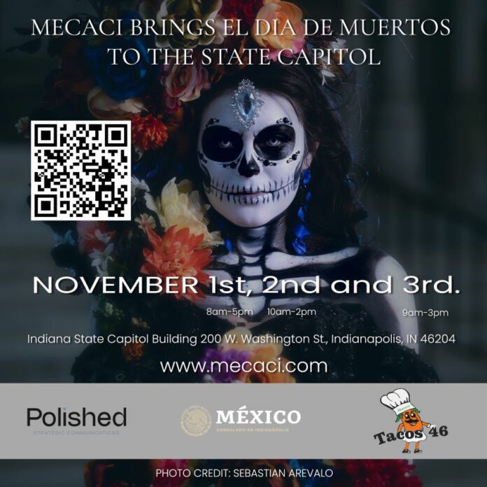 MéCACI’s Día de los Muertos celebration takes place from 8 a.m. to 5 p.m. on Nov. 1, 10 a.m. to 2 p.m. on Nov. 2 and 9 a.m. to 3 p.m. on Nov. 3 at the Indiana Capitol Building. (Image provided)