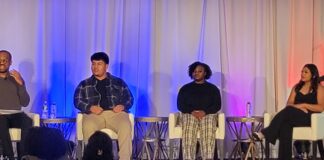 a panel of students talking about higher education and vocational skills.