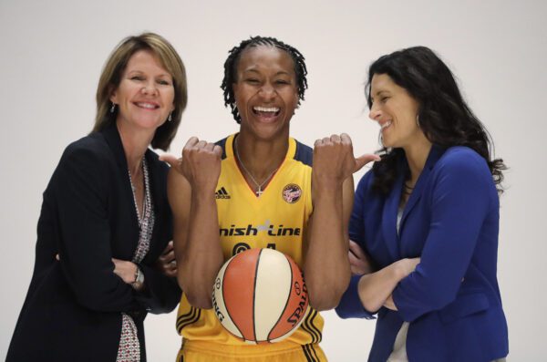 Stephanie White, Tamika Catching, Kelly during Indiana Fever Media Day 2016.