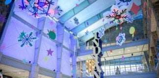 The Great Hall decorated for the holidays at Celebration Crossing at Indiana State Museum. (Photo provided/Indiana State Museum)