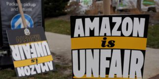 Amazon workers on strike.