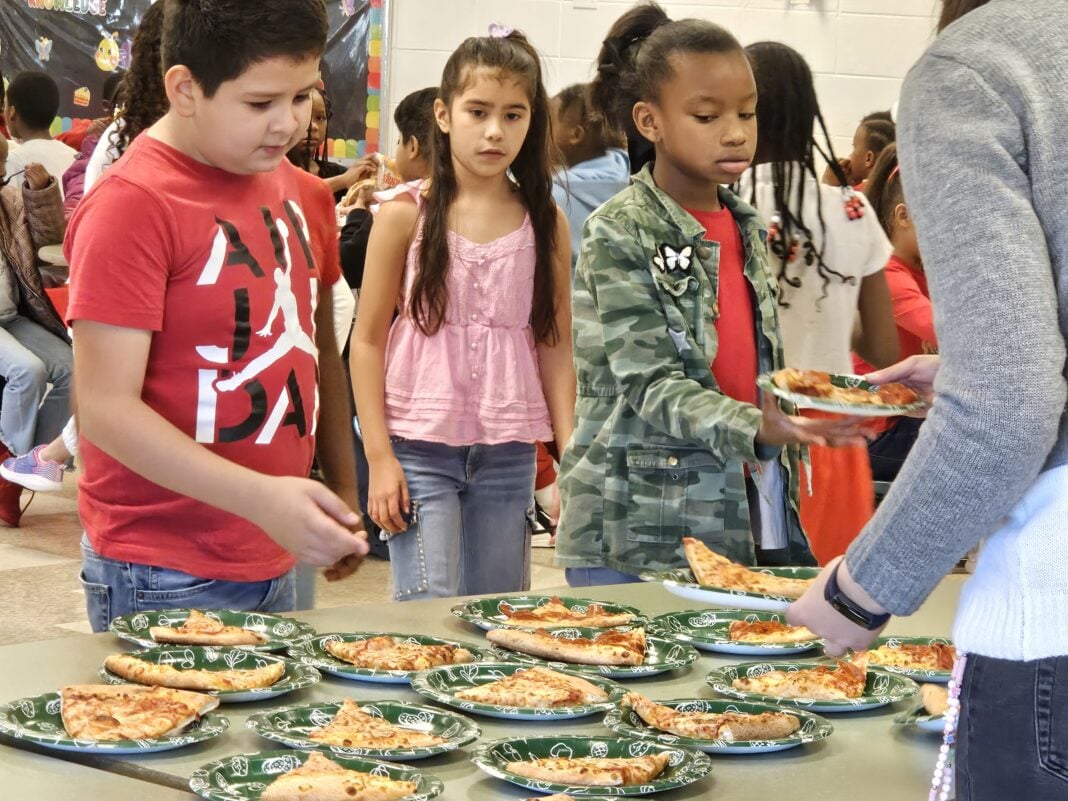 Kids with Papa johns pizza