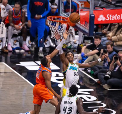 Oklahoma City Thunder at Indiana Pacers NBA basketball game photos.