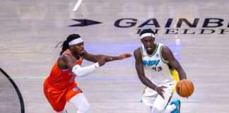 Oklahoma City Thunder at Indiana Pacers NBA basketball game photos.