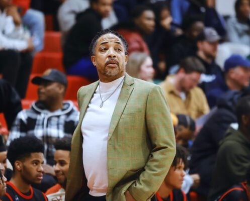 Anderson High School head coach during the final seconds of a basketball game in Madison County.