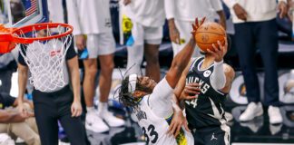 Milwaukee Bucks forward Giannis Antetokounmpo during an NBA game.
