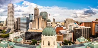 Drone view of the Indiana Statehouse, in Indianapolis. Indiana Statehouse houses the General Assembly, the office of the Governor, the Supreme Court, and other state officials.