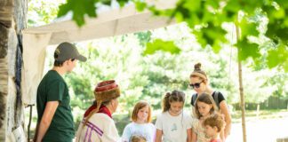 Children and guests learn about Indiana's history from historical reactors during Conner Prairie's summer programing. (Photo/Conner Prairie)