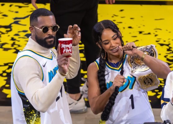 Montez Ford and Bianca Belair during WWE Night at Gainbridge Fieldhouse