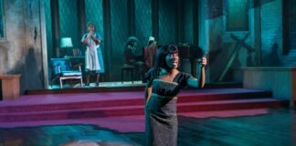 Nina Simone (Akili Ni Mali) in the Indiana Repertory Theatre’s 2025 production of “Nina Simone: Four Women.” (Photo/Zach Rosing)
