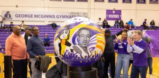 The George McGinnis Gymnasium renaming ceremony on February 20, 2025, at George Washington High School, in Indianapolis, Indiana. (Photo/Walt Thomas)
