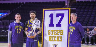 The Indiana Mad Ants retired Stephan Hicks' #17 jersey during the NBA G Leaguebasketball game against the Windy City Bulls on March 24, 2025. (Photo/David Dixon)
