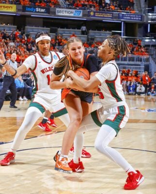 Lawrence North's Naja Winston (22) and Keandria Butler during the IHSAA Class 4a Girls Basketball Championship on March 1, 2025. (Photo/David Dixon)