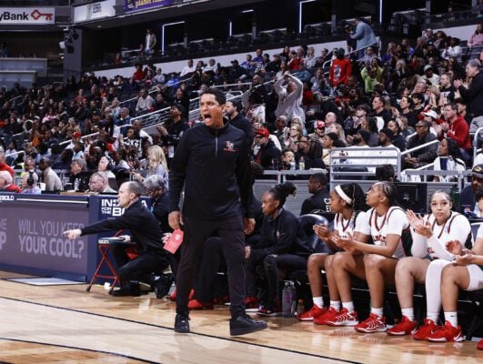 Lawrence North High School girls basketball head coach Stephen Thomas during the Championship 4A basketball game.