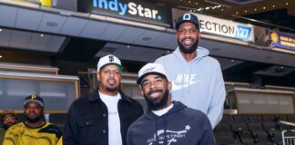 From left: Reece Chatham, Mike Conley and Greg Oden, Indiana native, back in Indianapolis for the Minnesota Timberwolves - Indiana Pacers NBA game on March 24, 2025. (Photo/David Dixon)