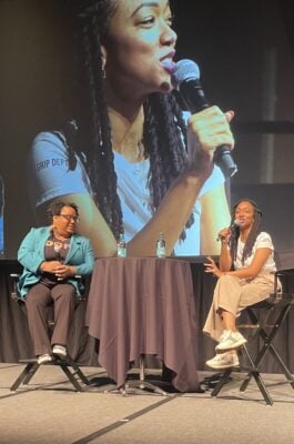 Camike Jones (left) with Sonequa Martin-Green at Indiana Comic Con on March 15, 2025. (Photo provided/Camike Jones)