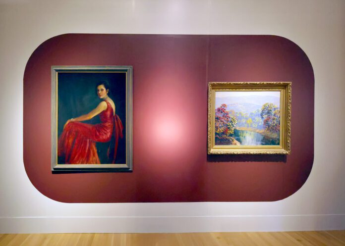 John Wesley Hardrick's "Lady in Red Dress" and "Creek"on view at the Indiana State Museum Feb. 22-June 29, 2025. (Photo/Indiana State Museum)
