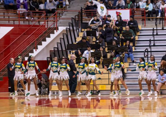 Crispus Attucks High School cheer squad on March 22, 2025 at Southport Fieldhouse in Southport, Indiana. (Photo/Walt Thomas)