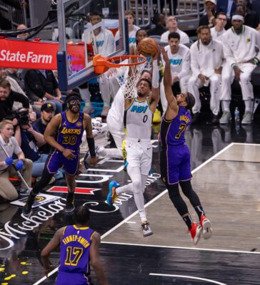 Los Angeles Lakers versus Indiana Pacers NBA basketball game in Indianapolis, Indiana.