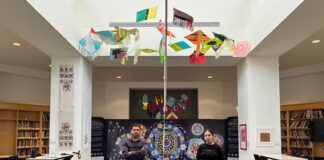 Abdul Qahar Behzad, an oil painter from Afghanistan, and Iryna Bondar, a textile artist from Ukraine, bring two unique cultures together in the “Resistance to Cruelty that Never Ends” exhibition at the Indy Arts Center. (Photo/Patchwork Indy)