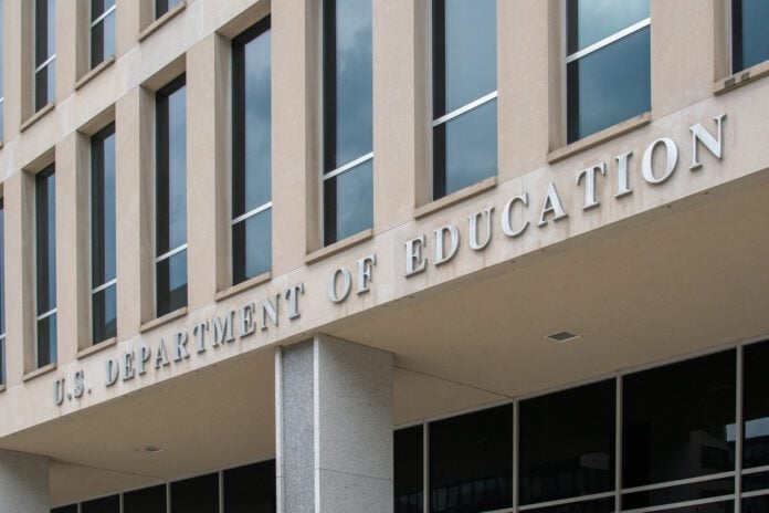 The Entrance of the Lyndon B. Johnson Department of Education building in Washington, DC. (Photo/Getty Images)